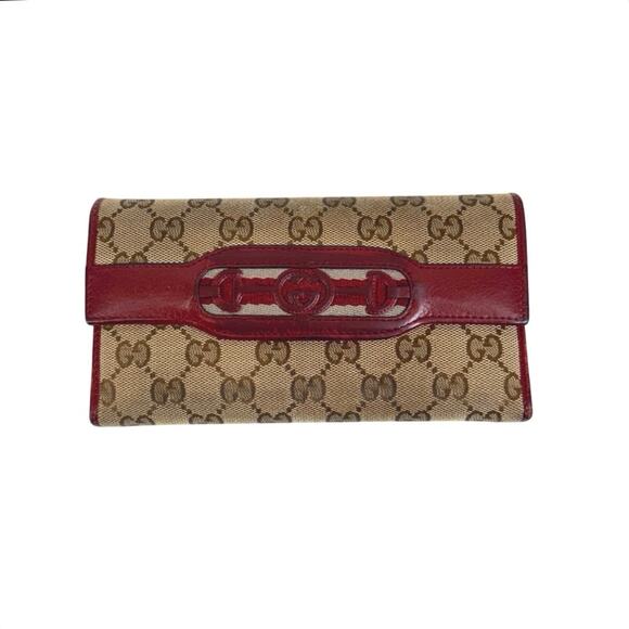 Gucci Continental Wallet GG Canvas Red Leather Trim Bifold Logo Vintage 7x4 - Picture 1 of 11